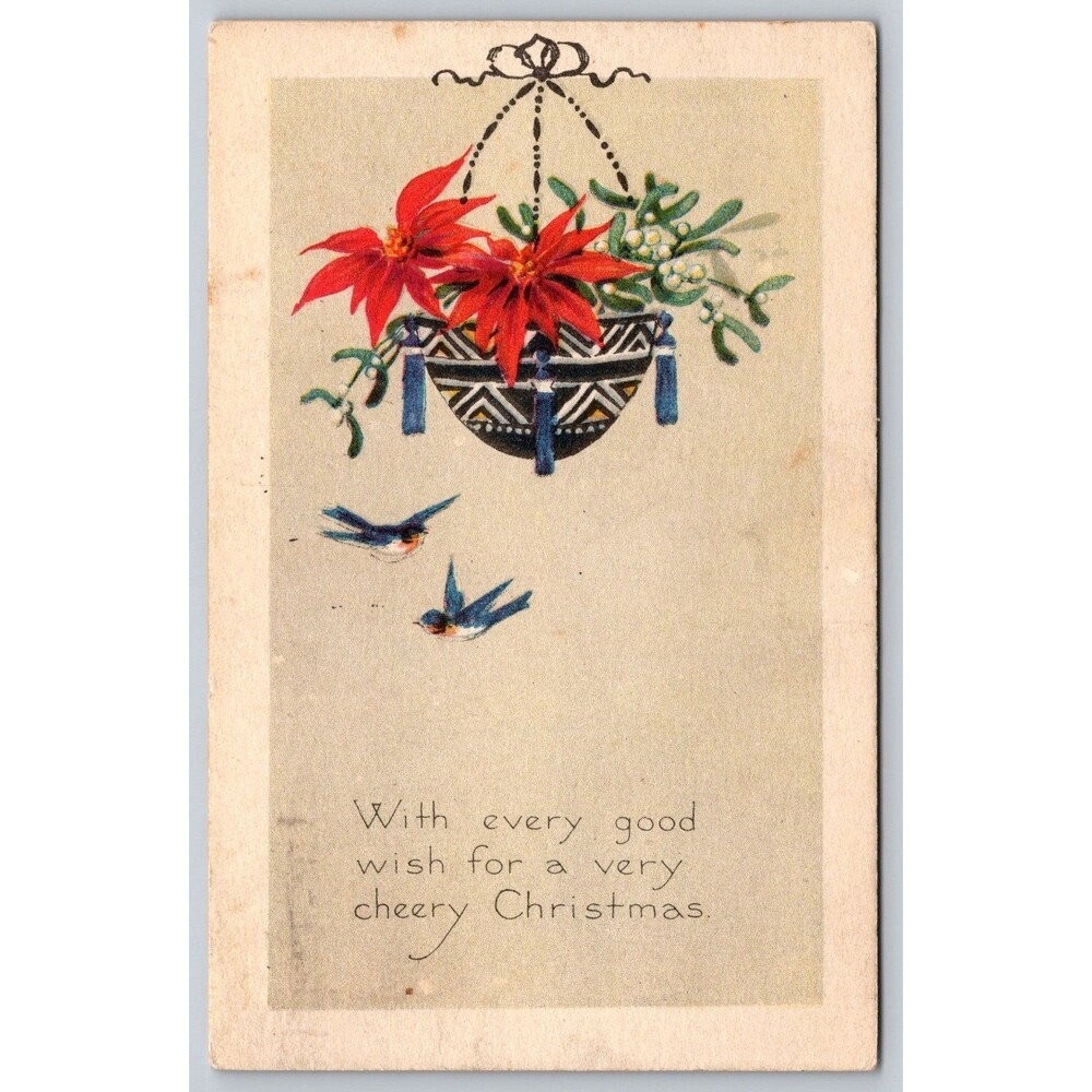 Vintage 1920s Christmas Gibson Art Co Cincinnati Poinsettia Ohio Posted